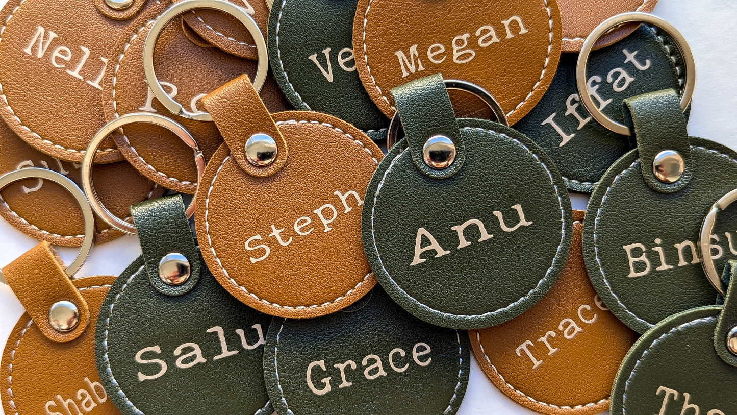 Personalised Round Faux Leather Keyring/Tag