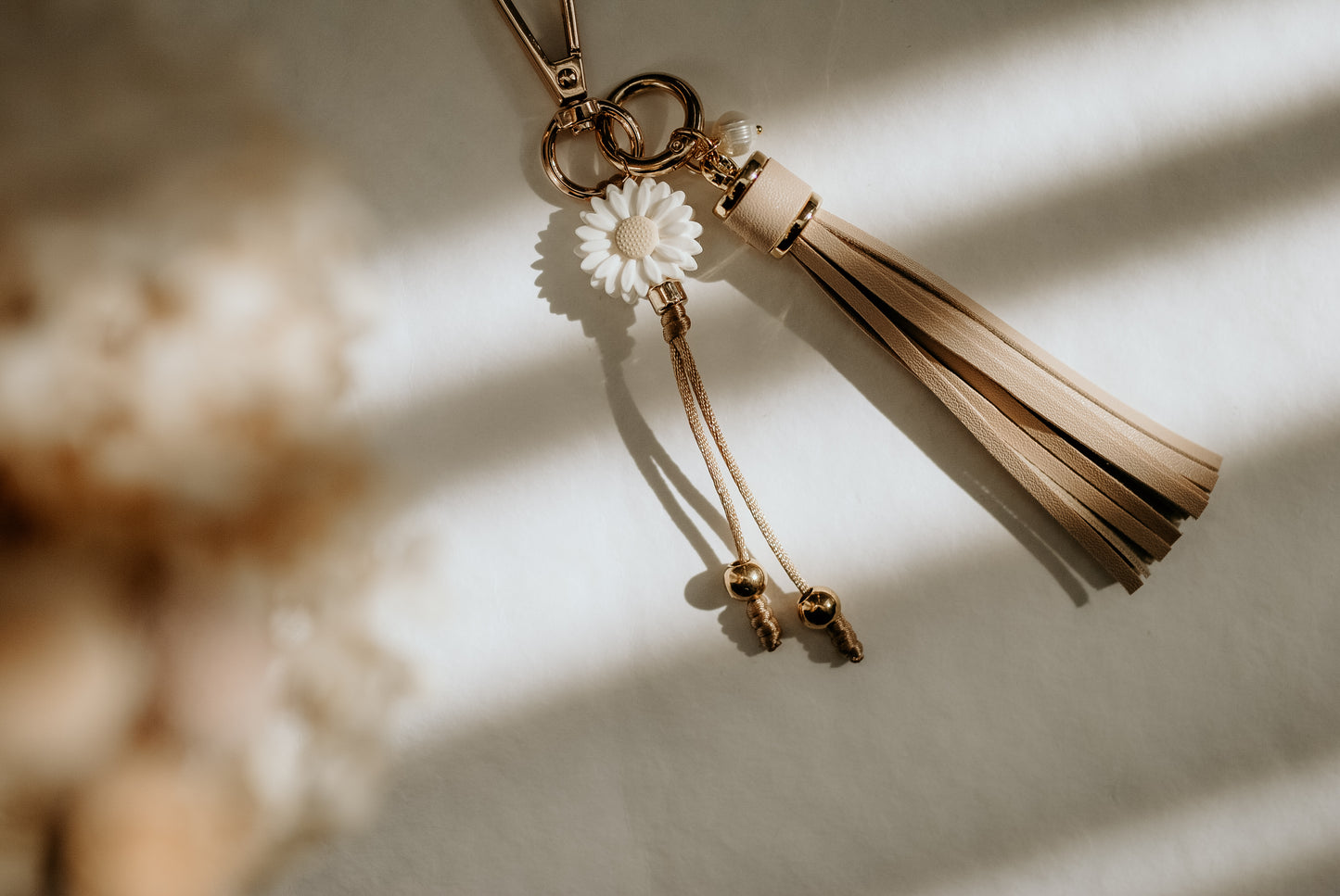 Leather Tassel with Daisy bead Keyrings