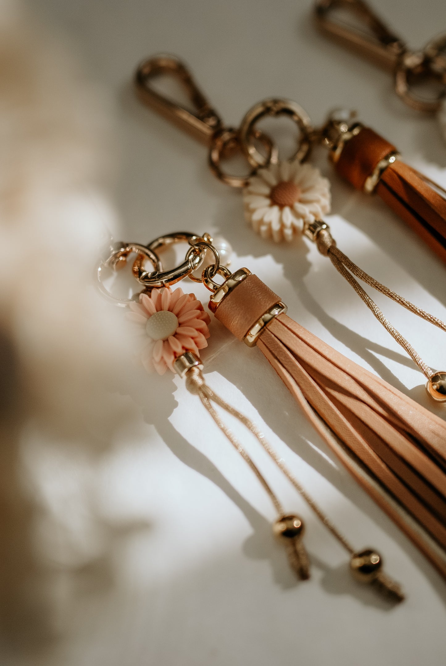 Leather Tassel with Daisy bead Keyrings