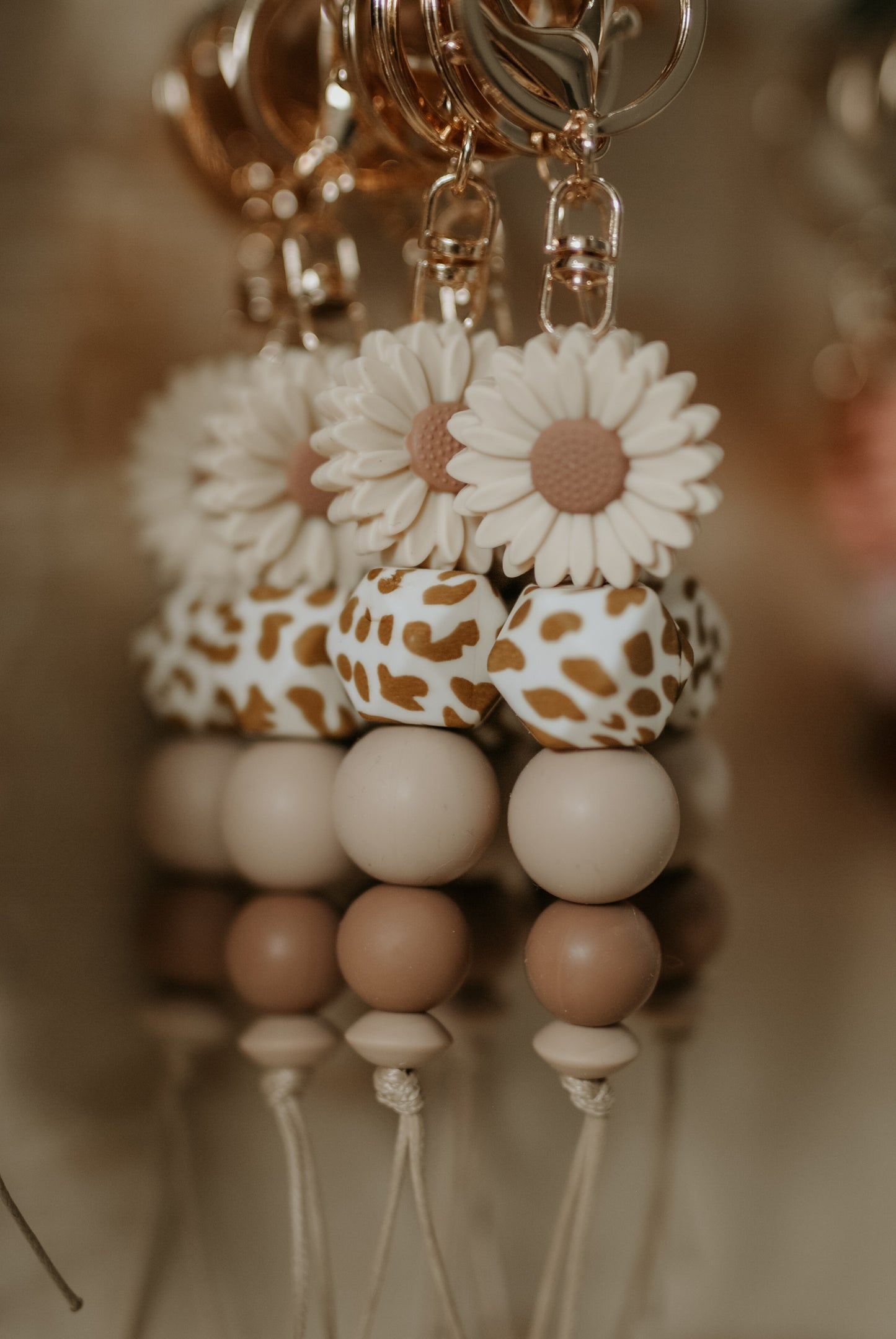 Neutral Daisy with Cow Print Keyrings