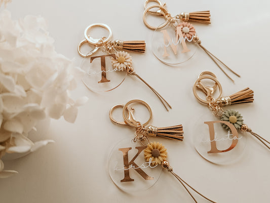 Personalised Acrylic Keyrings with floral