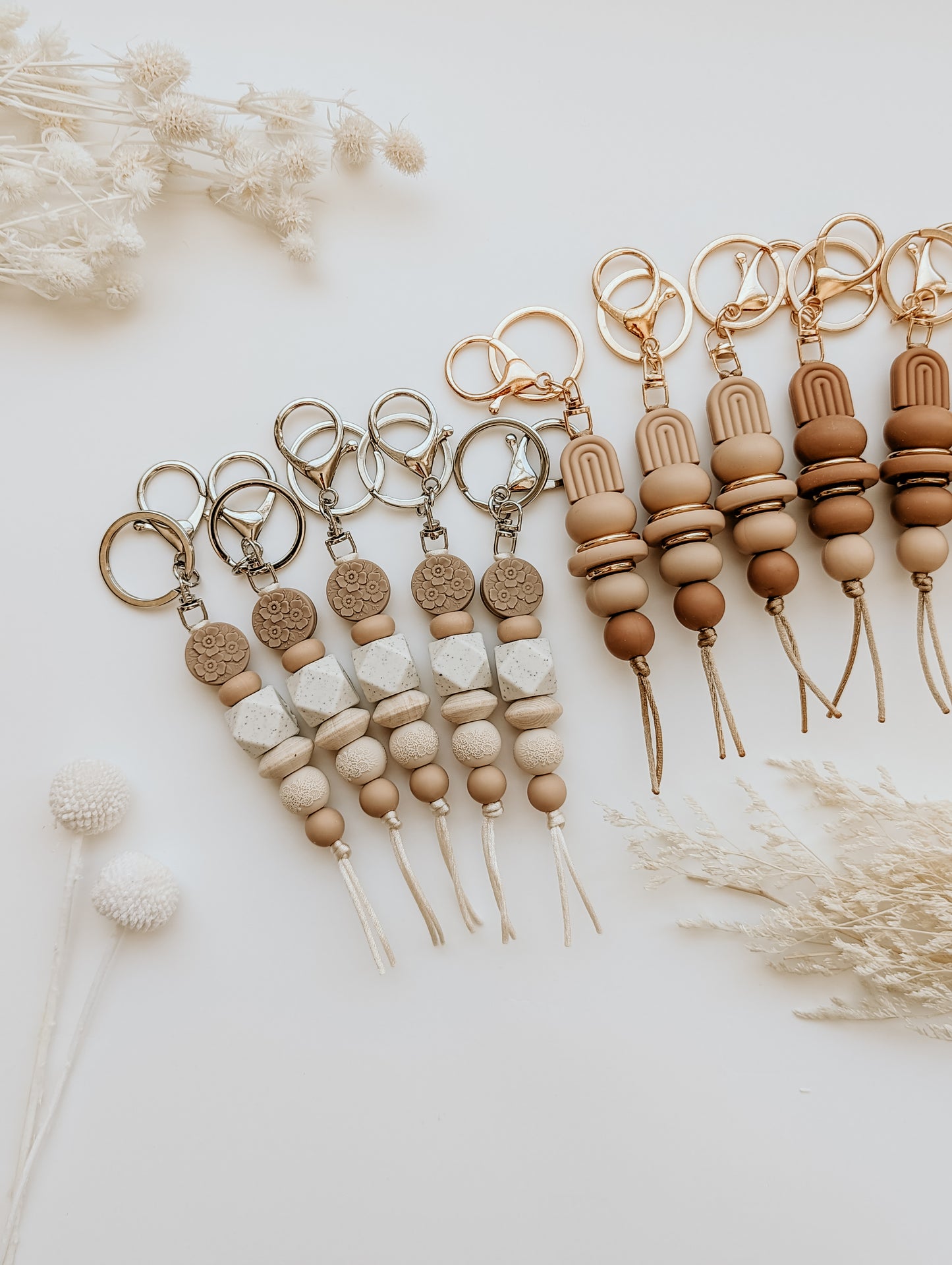 Neutral Floral Embossed Keyrings