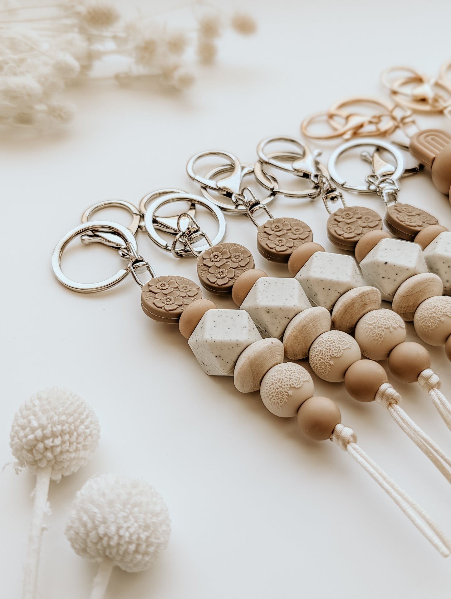 Neutral Floral Embossed Keyrings