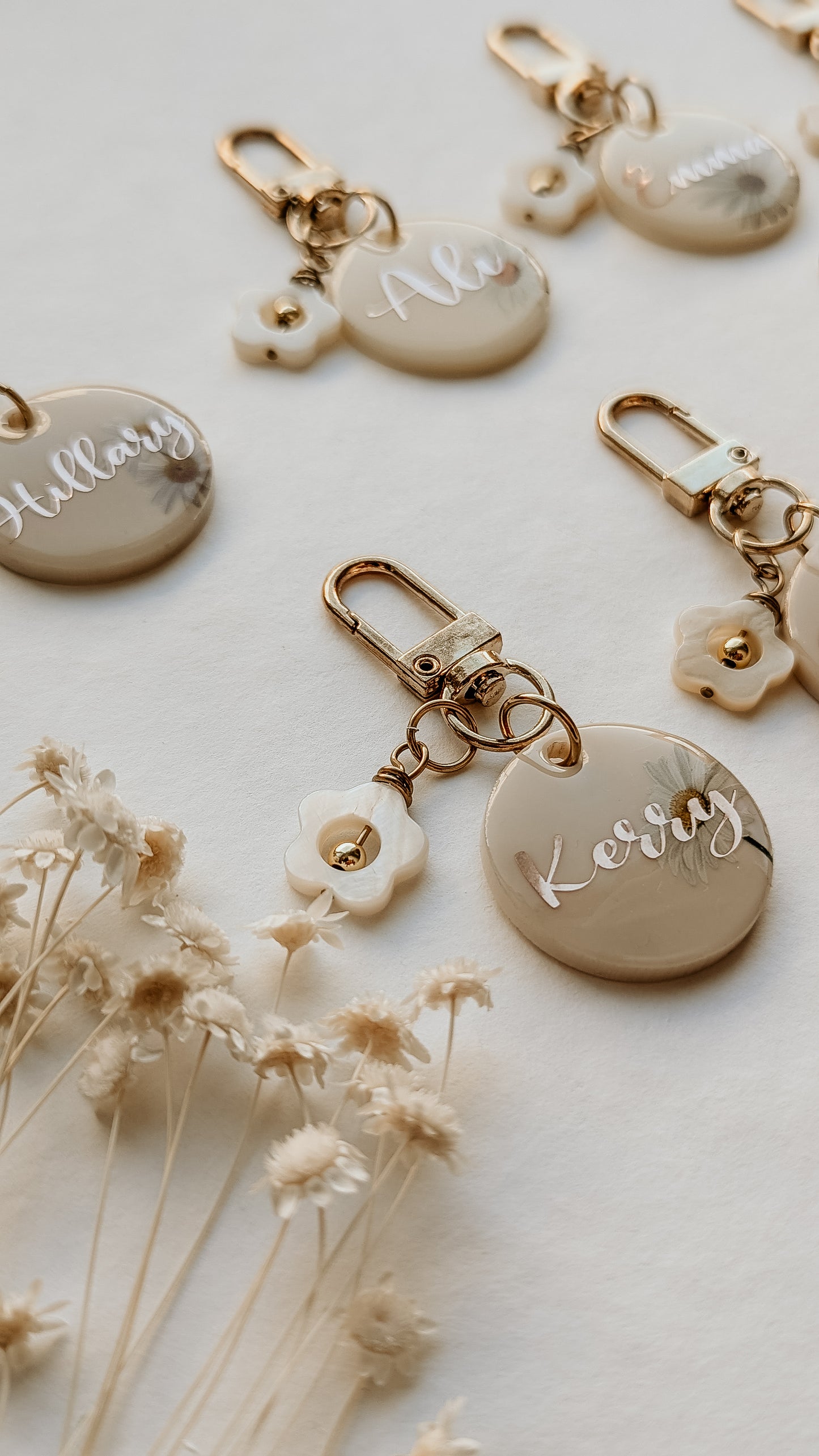 Neutral Colour Palette Personalised Mini Tags with Daisy Charms