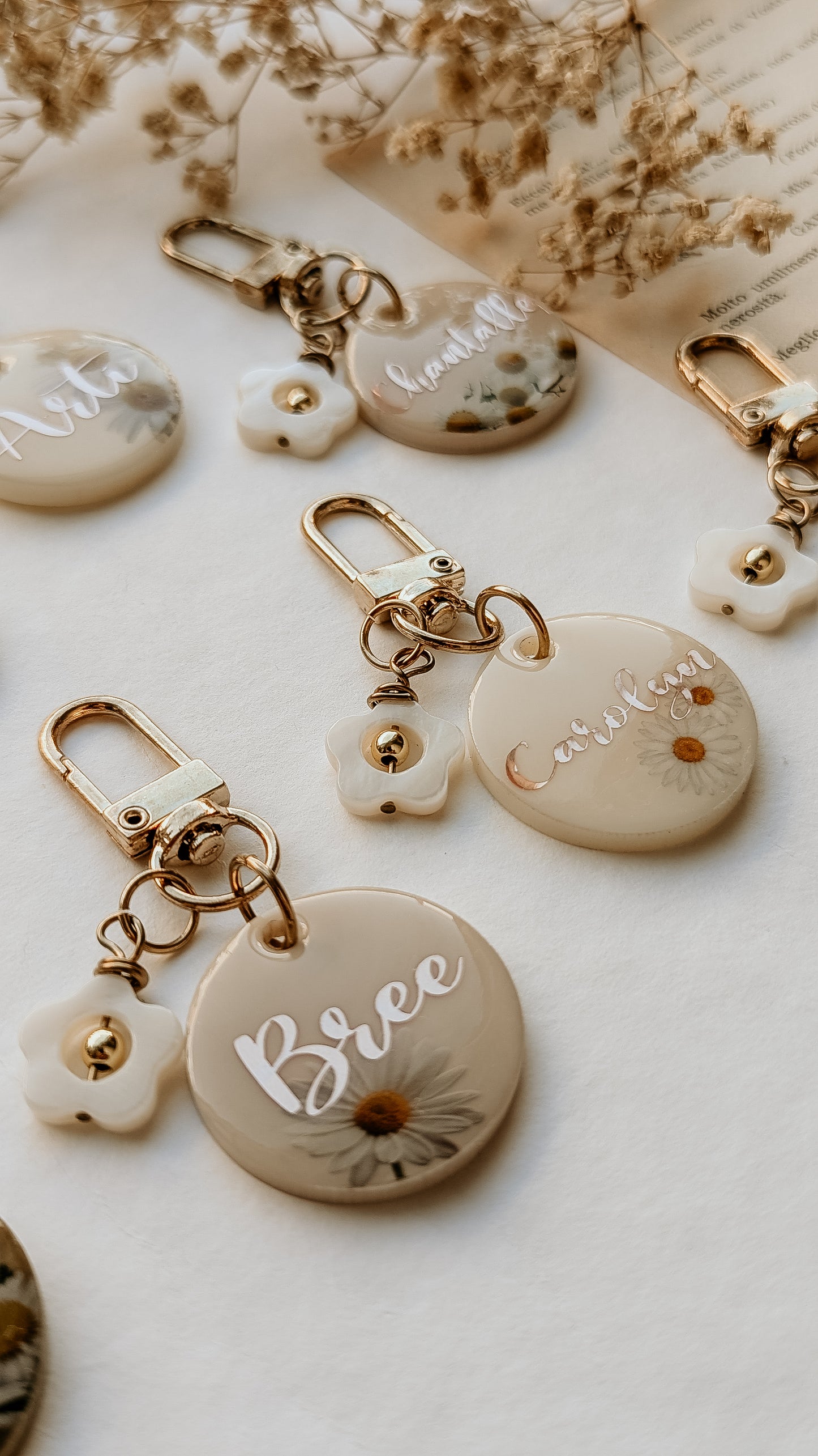 Neutral Colour Palette Personalised Mini Tags with Daisy Charms