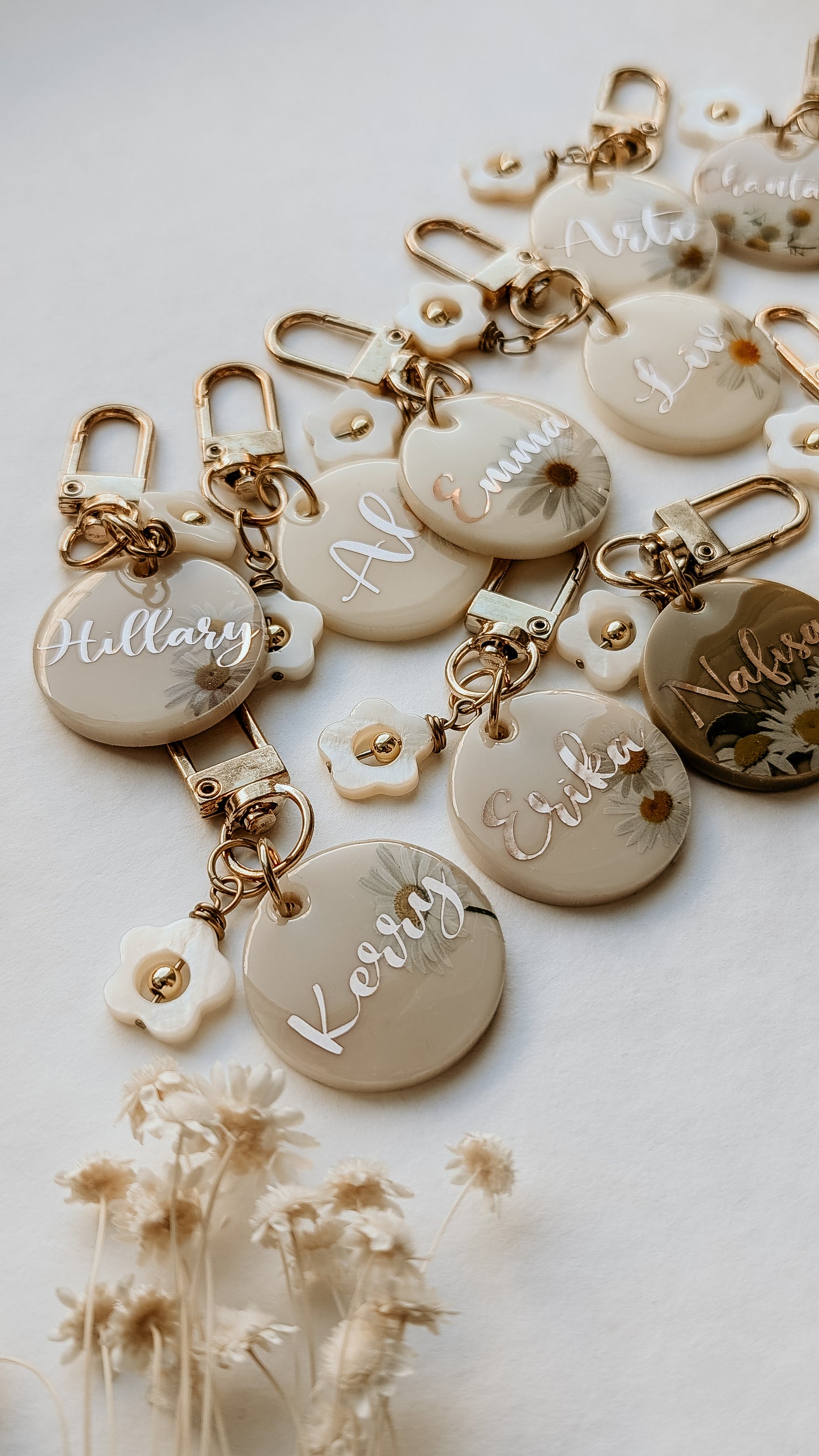 Neutral Colour Palette Personalised Mini Tags with Daisy Charms