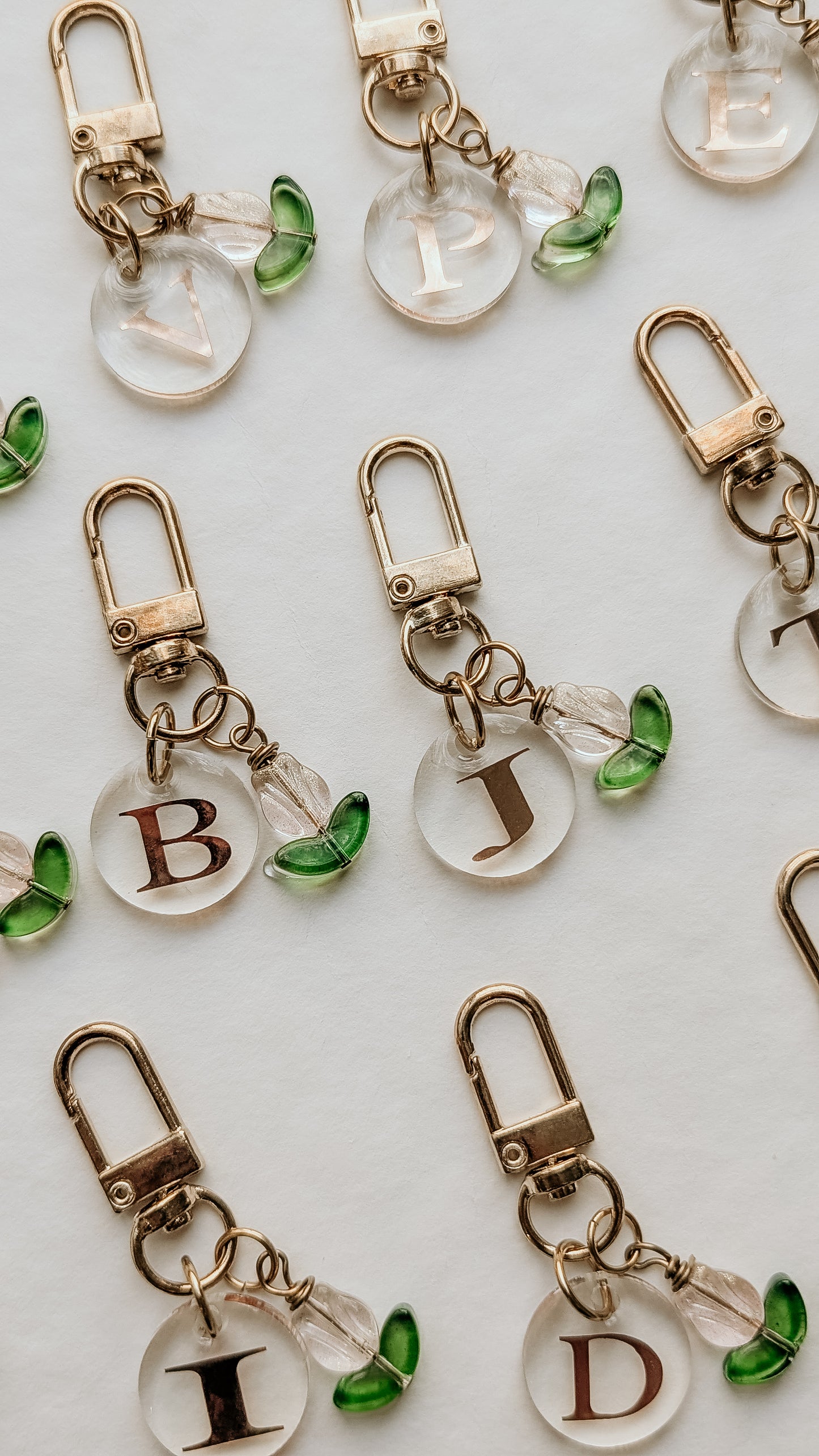 Mini Letter Initial Tags with white/clear tulip charms